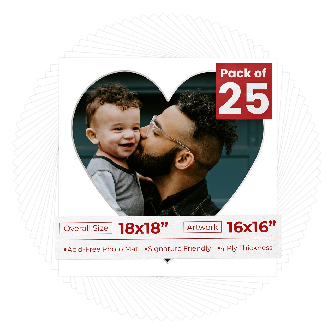 White Mat Board for 18x18 Frames - Heart Opening for 16x16 Photos